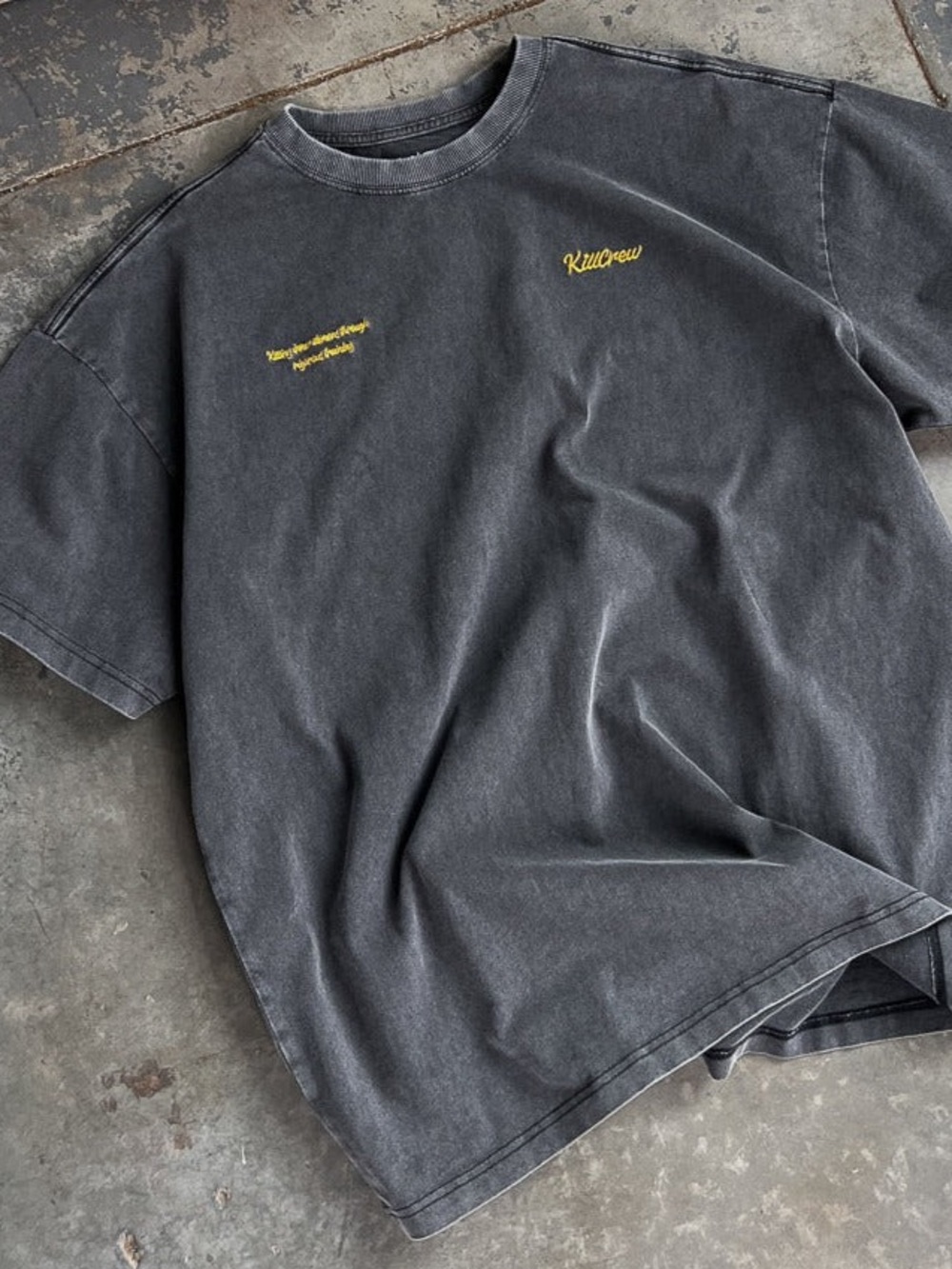 Kill Crew Washed Charcoal Short Sleeve Tee with Yellow Script